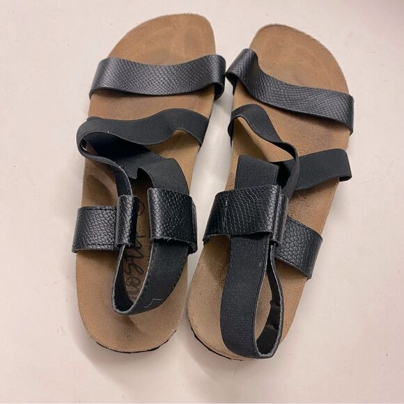 BioStep open toe leather black pebble flat cork comfort sandals made in Spain 8 - Picture 2 of 5